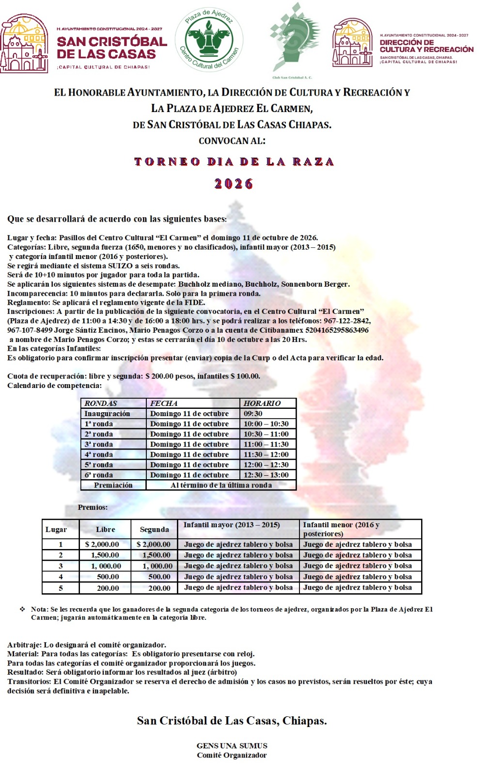 Convocatoria Torneo de Ajedrez Día de la Raza